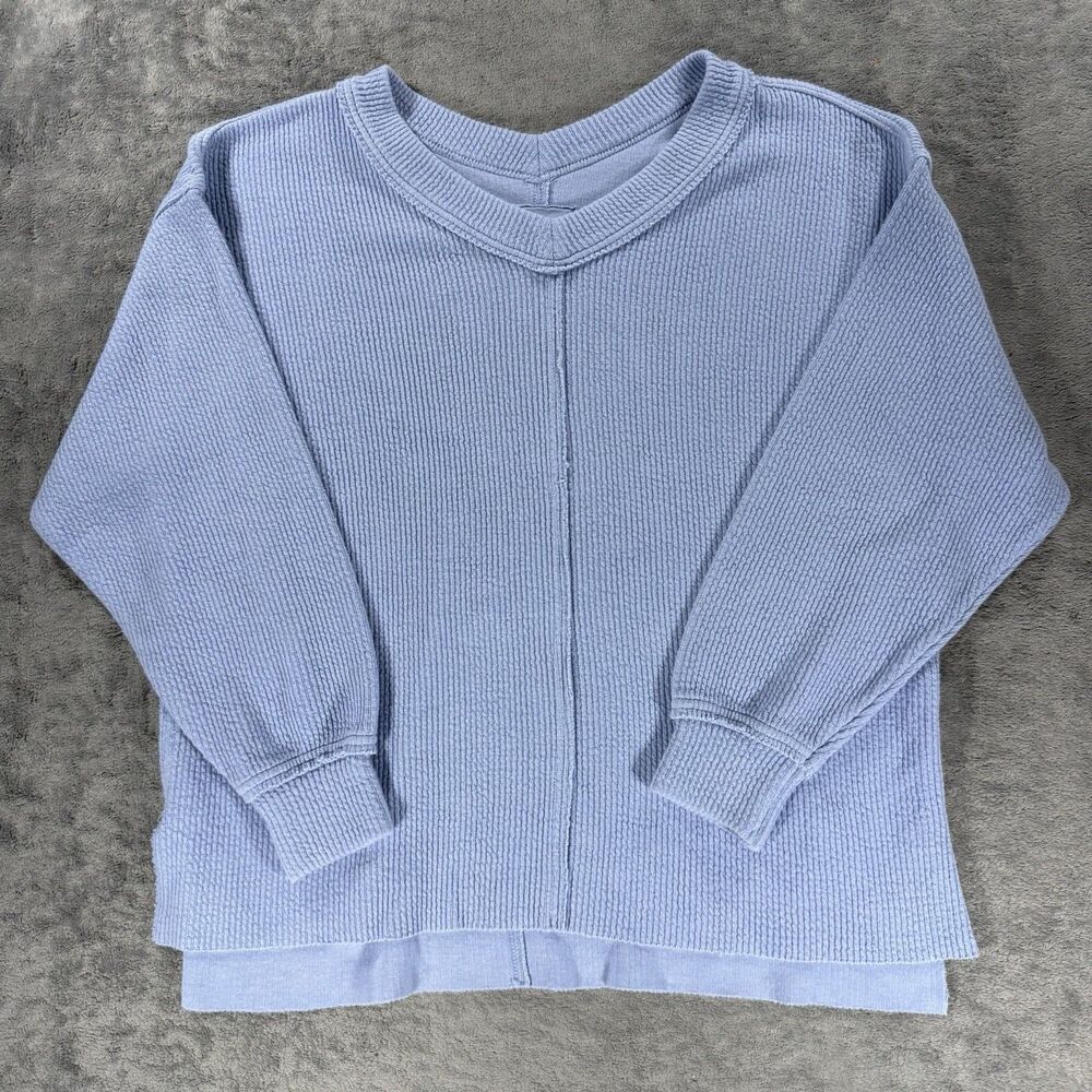 Aerie‎ Wonder Textured V Neck Very Oversized Sweatshirt Womens Medium Blue